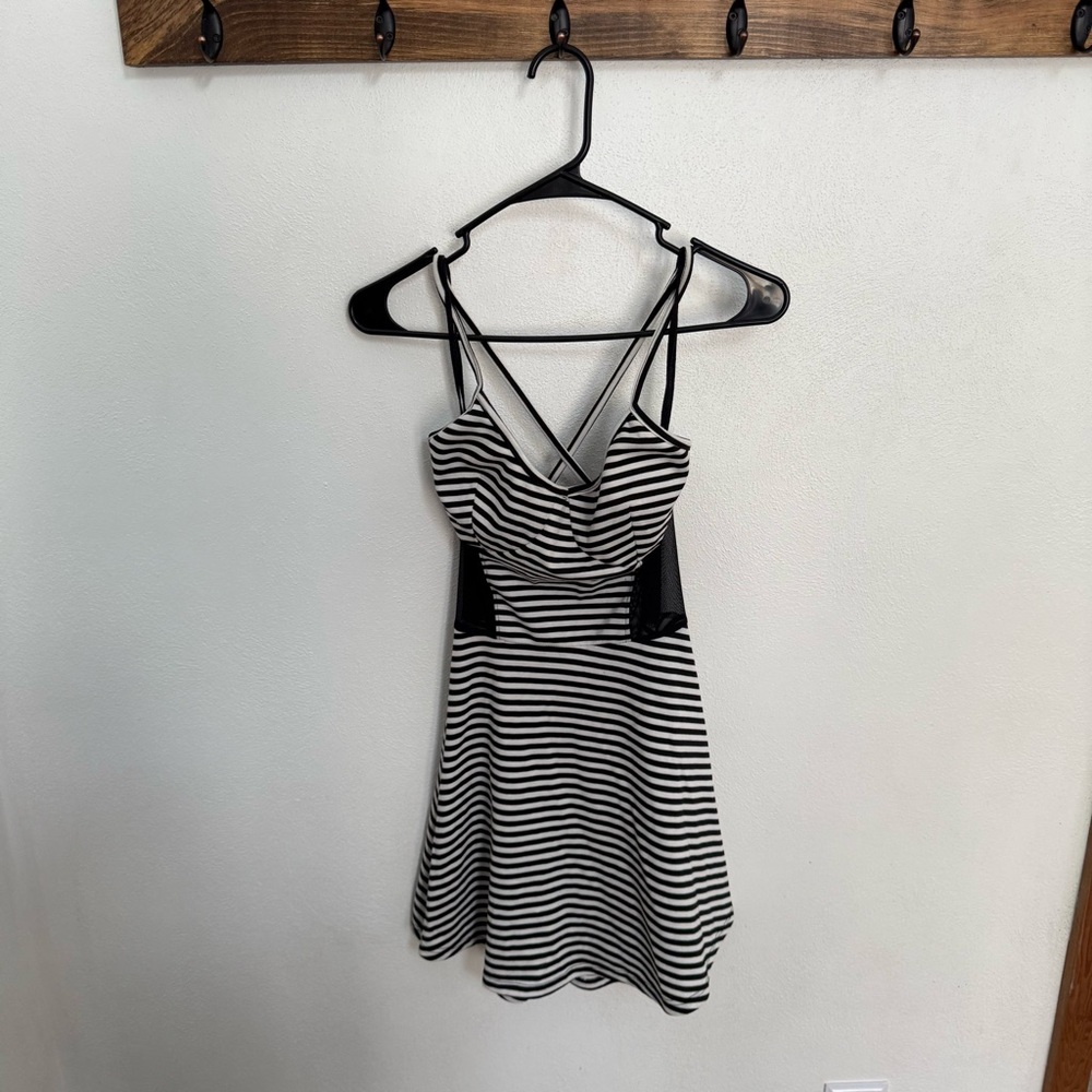 Deb Black and White Striped Mini Skater Dress